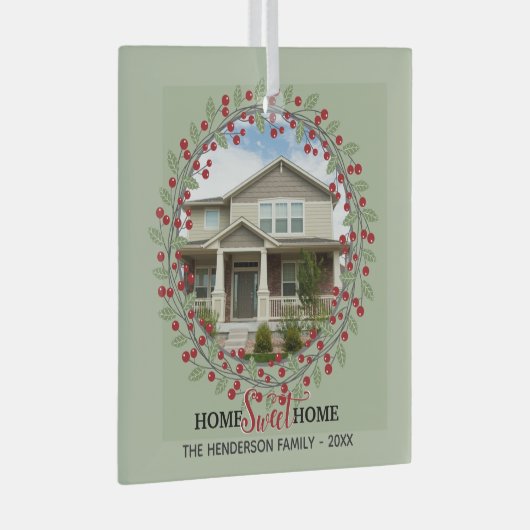 Zuhause Sweet Zuhause Foto Wreath Christmas Tree Ornament Aus Glas (Vorderseite Rechts)