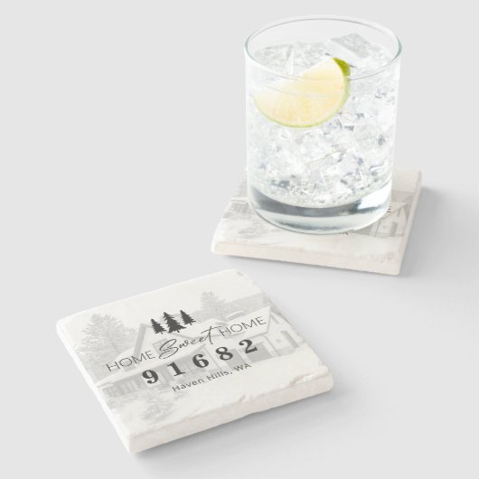 Zuhause Sweet Zuhause Foto Zip-Code Steinuntersetzer (Seitenansicht)