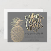Zuhause Sweet Zuhause, Gold Ananas Tropical Gray Ankündigungspostkarte (Vorne/Hinten)
