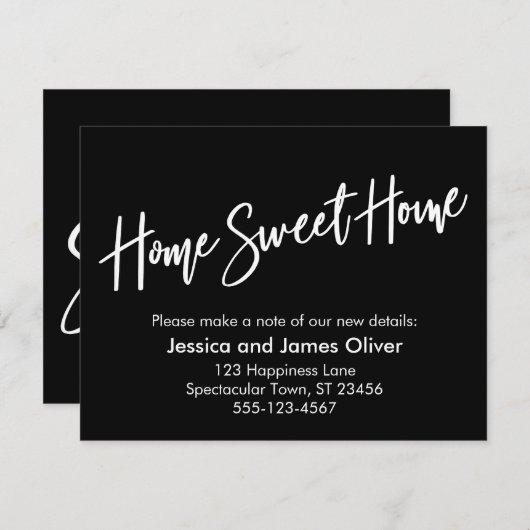 Zuhause Sweet Zuhause Handwriting Black Announcati Einladung (Vorne/Hinten)