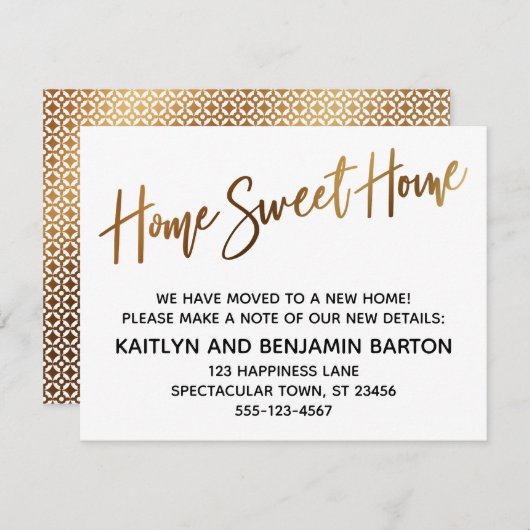 Zuhause Sweet Zuhause Handwriting Gold Pattern Car Einladung (Vorne/Hinten)