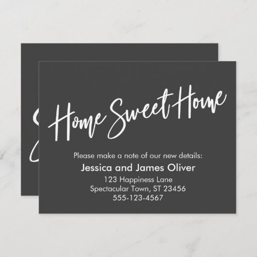 Zuhause Sweet Zuhause Handwriting Graue Ankündigun Einladung (Vorne/Hinten)