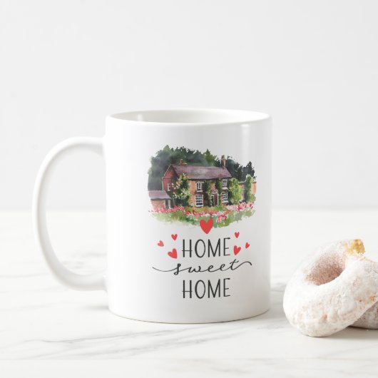 Zuhause Sweet Zuhause Hearts House Floral Kaffeetasse (Mit Donut)