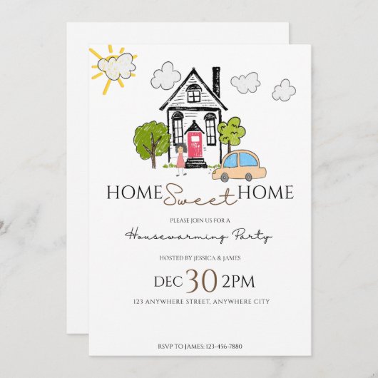 Zuhause Sweet Zuhause House Erwärmung Party Einlad Einladung (Vorne/Hinten)
