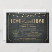 Zuhause Sweet Zuhause Housewarming Black Gold Key Einladung (Vorderseite)
