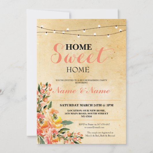 Zuhause Sweet Zuhause Housewärming Einladung (Vorderseite)