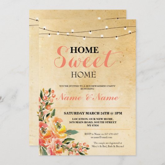 Zuhause Sweet Zuhause Housewärming Einladung (Vorne/Hinten)
