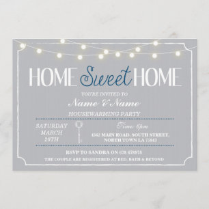 Zuhause Sweet Zuhause Housewarming Grau White Key Einladung