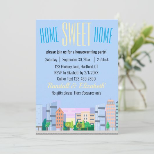 Zuhause Sweet Zuhause Housewarming Skyline Art Cus Einladung (Stehend Vorderseite)