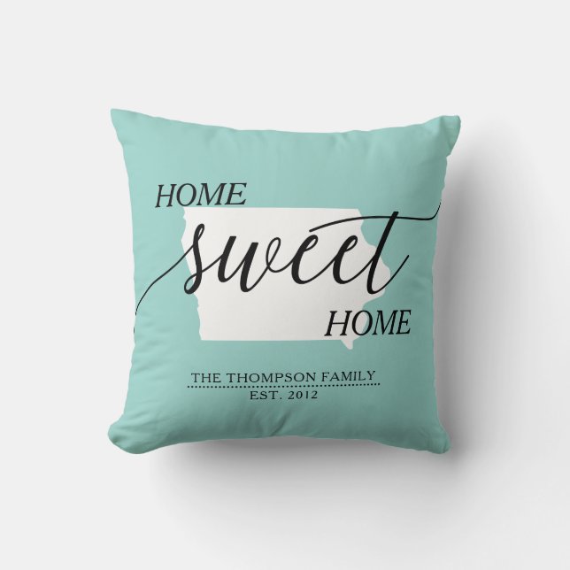 Zuhause Sweet Zuhause IA Staat Familienname Throw  Kissen (Vorderseite)