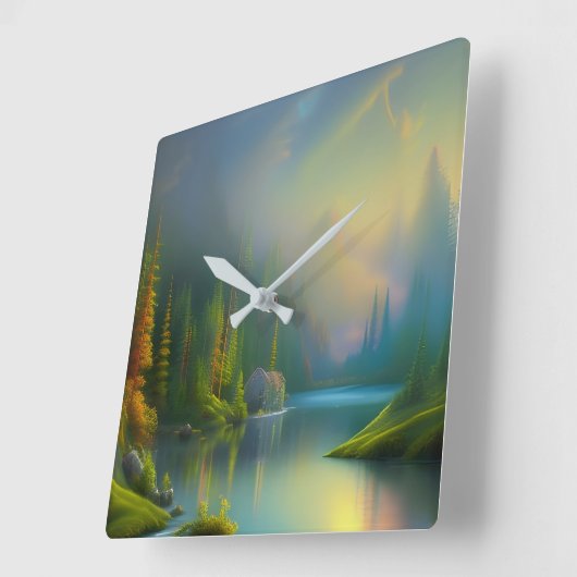 Zuhause Sweet Zuhause im Wald Quadratische Wanduhr (Winkel)