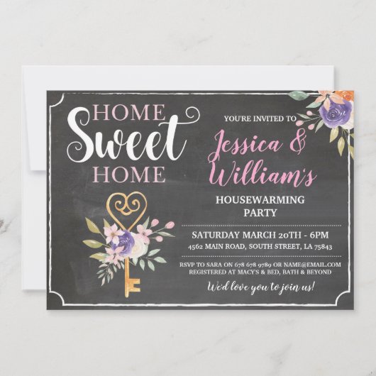 Zuhause Sweet Zuhause Key Blume Skihütte Einladung (Vorderseite)