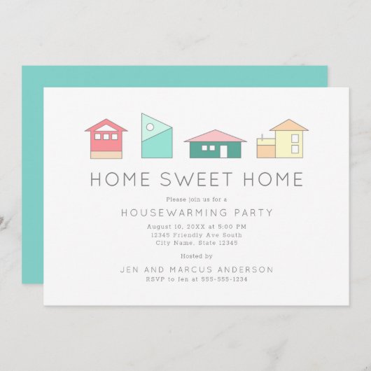 Zuhause Sweet Zuhause Minimalistisch Housewarming  Einladung (Vorne/Hinten)