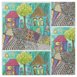 Zuhause Sweet Zuhause Nachbarhäuser Fabric Stoff