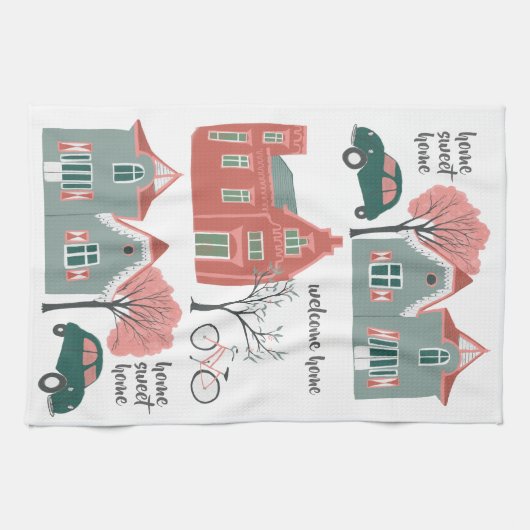 Zuhause sweet Zuhause niedliche Häuser Küchentüche Geschirrtuch (Horizontal)