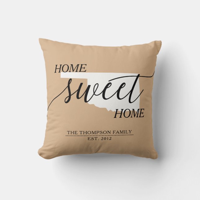 Zuhause Sweet Zuhause OK Staat Familienname Throw  Kissen (Vorderseite)