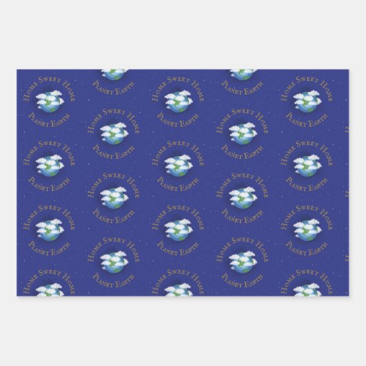 "Zuhause Sweet Zuhause Planet Earth" Whimsical Ast Geschenkpapier Set (Vorderseite 3)