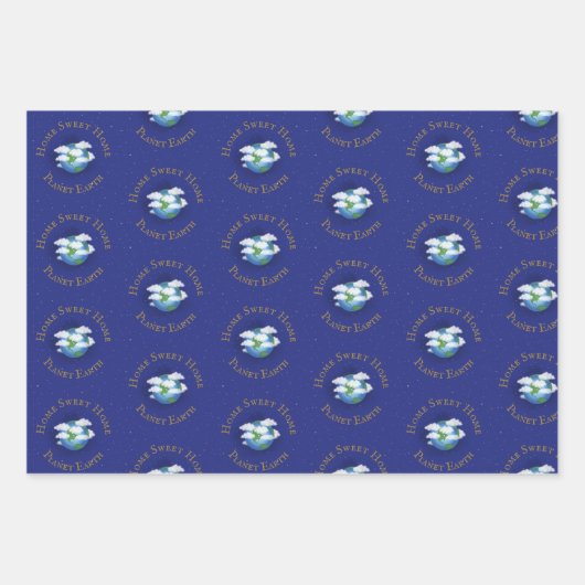 "Zuhause Sweet Zuhause Planet Earth" Whimsical Ast Geschenkpapier Set (Vorderseite 2)