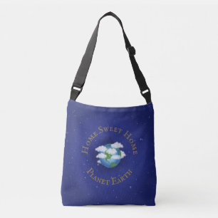 "Zuhause Sweet Zuhause Planet Earth" Whimsical Ast Tragetaschen Mit Langen Trägern