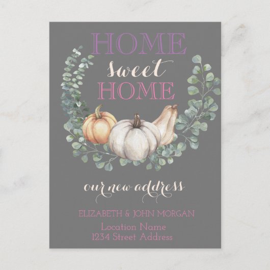 Zuhause Sweet Zuhause, Pumpkins Neue Adresse Ankündigungspostkarte (Vorderseite)