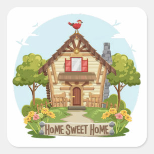 Zuhause Sweet Zuhause Quadratischer Aufkleber