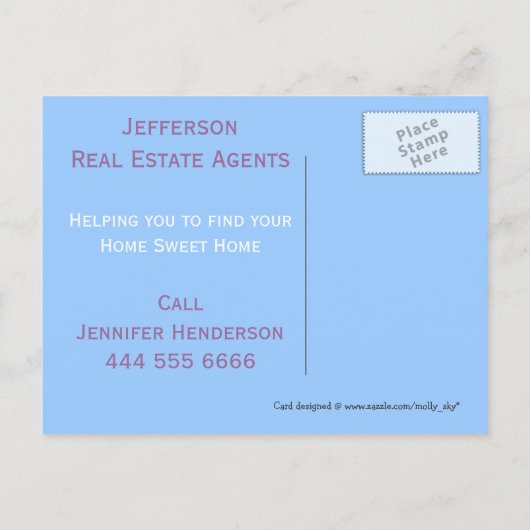 Zuhause Sweet Zuhause Real Anwesen Agent oder wir Ankündigungspostkarte (Rückseite)