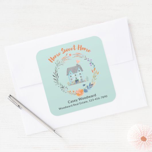 Zuhause Sweet Zuhause Real Anwesen Marketing Chic Quadratischer Aufkleber (Umschlag)