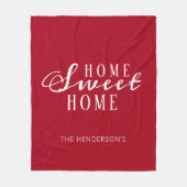 Zuhause Sweet Zuhause Red White Script Familiennam Fleecedecke (Vorderseite)
