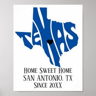 Zuhause Sweet Zuhause San Antonio Texas Staat Kart Poster