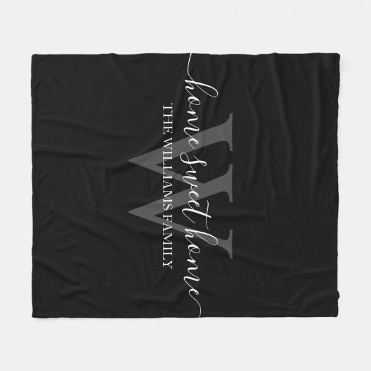 Zuhause Sweet Zuhause, Schwarz-weiß grau, modern Fleecedecke (Vorderseite (Horizontal))