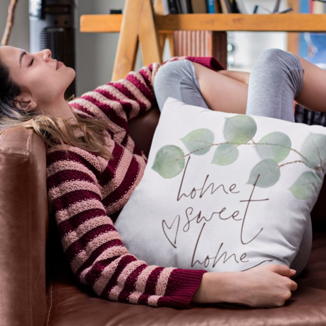Zuhause Sweet Zuhause Script Green Eucalyptus Kissen (Von Creator hochgeladen)