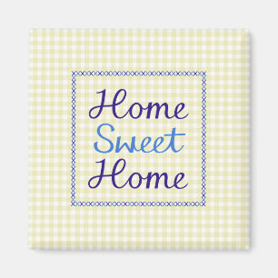 Zuhause Sweet Zuhause Script in Blues auf Yellow G Magnet