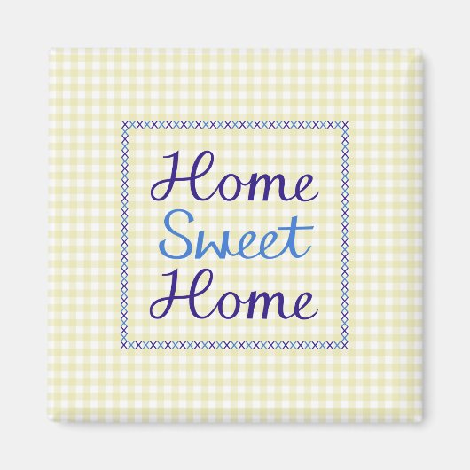 Zuhause Sweet Zuhause Script in Blues auf Yellow G Magnet (Vorne)