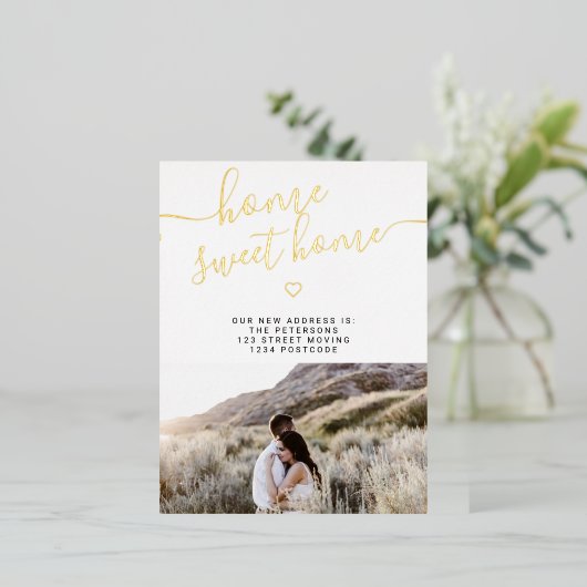 Zuhause Sweet-Zuhause-Skript, moderne Foto-Bewegun Folie Einladungspostkarte (Stehend vorne)
