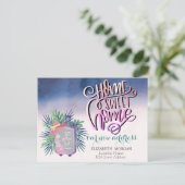 Zuhause Sweet Zuhause, Suitcase Palm Leaf neue Adr Ankündigungspostkarte (Stehend Vorderseite)