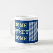 Zuhause Sweet Zuhause Tasse: Primroses, Blue Karo  Kaffeetasse (Vorderseite Links)