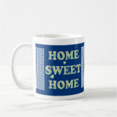 Zuhause Sweet Zuhause Tasse: Primroses, Blue Karo  Kaffeetasse (Links)