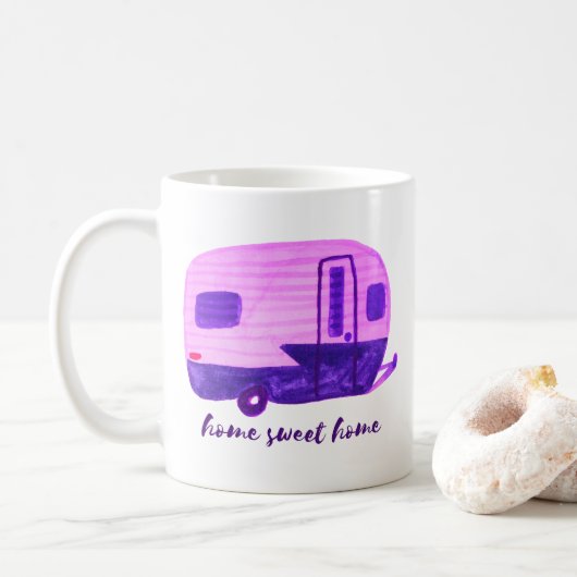 ZUHAUSE SWEET ZUHAUSE Vintage Anhänger Wasserfarbi Kaffeetasse (Mit Donut)