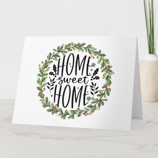 Zuhause Sweet Zuhause Watercolor Wreath Karte (Vorderseite)