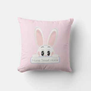 Zuhause Sweet Zuhause White Bunny on Light Pink Kissen