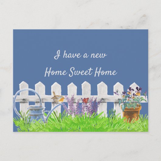 Zuhause Sweet Zuhause White Picket Zaun Ich habe b Ankündigungspostkarte (Vorderseite)