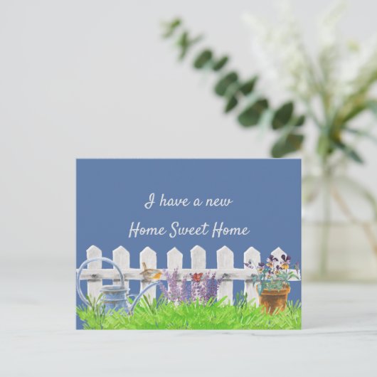 Zuhause Sweet Zuhause White Picket Zaun Ich habe b Ankündigungspostkarte (Stehend Vorderseite)