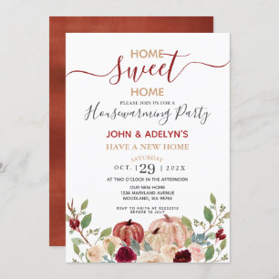 Zuhause Sweet Zuhause White Pumpkin Floral Burgund Einladung