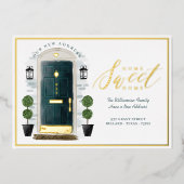 Zuhause Sweet Zuhause Wir haben die grüne Aquarell Folieneinladung (Vorderseite)