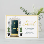 Zuhause Sweet Zuhause Wir haben die grüne Aquarell Folieneinladung (Stehend vorne)