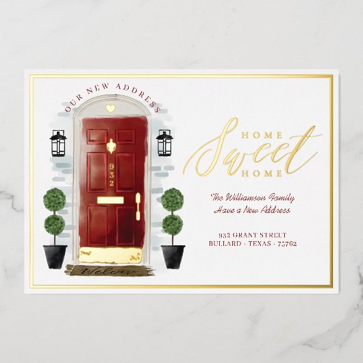 Zuhause Sweet Zuhause - Wir haben die Red Watercol Folieneinladung (Vorderseite)