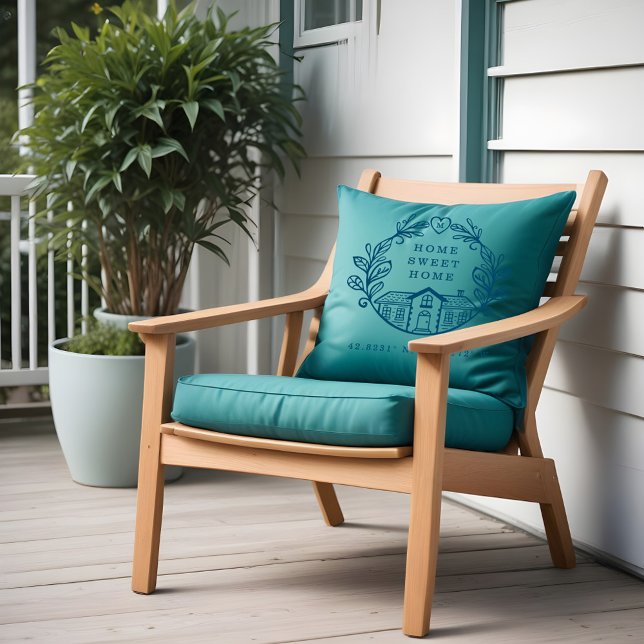 Zuhause Sweet Zuhause, Wreath Design & Coordinated Kissen (Home Sweet Home, Wreath Design & Coordinates Blue Throw Pillow)