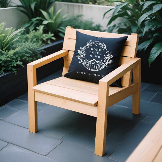 Zuhause Sweet Zuhause, Wreath Design & Coordinated Kissen (Home Sweet Home, Wreath Design & Coordinates Black Throw Pillow)