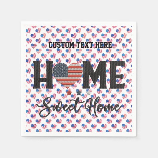 Zuhause Sweet Zuhause Zitat American Flag Heart US Serviette (Vorderseite)