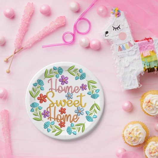 Zuhause Sweet Zuhause Zitat Schöne Blume Pappteller (Party)